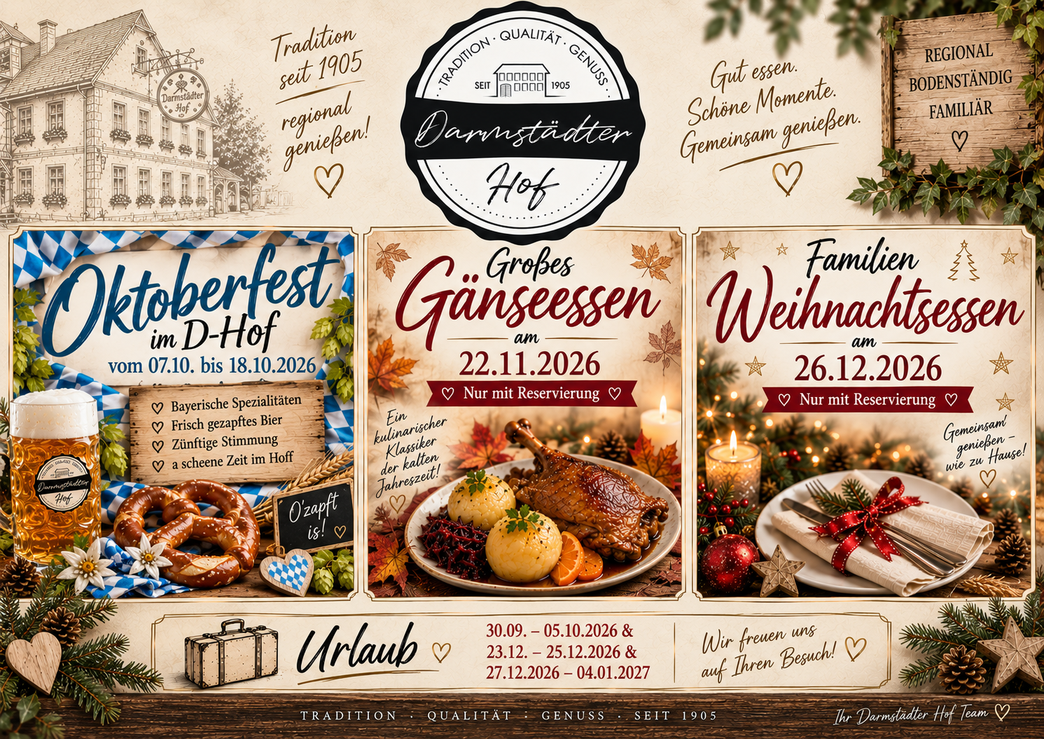 Jahresausblick 2026 Darmstädter Hof Mainz mit Oktoberfest, Gänseessen, Weihnachtsessen und Urlaub