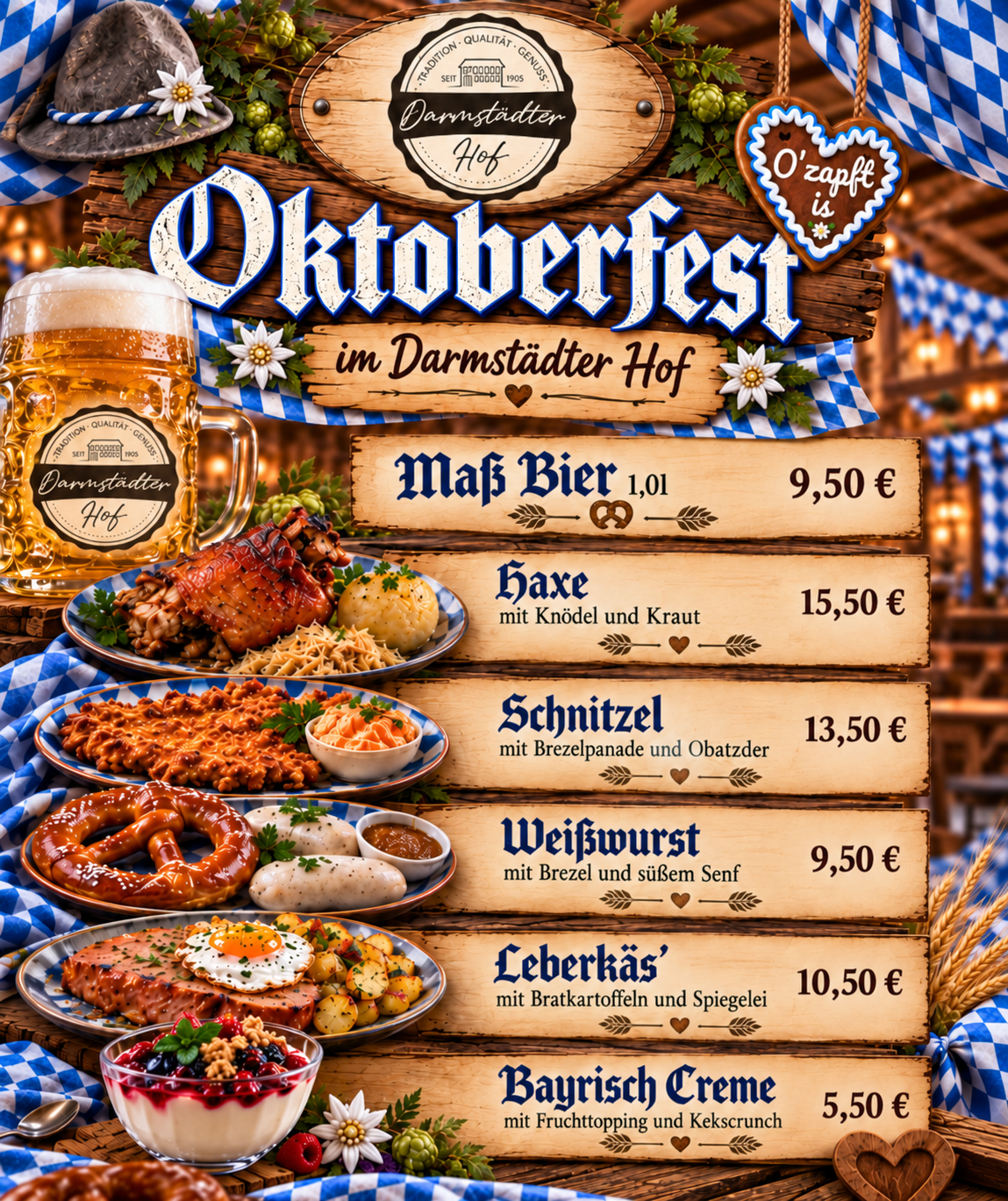 Oktoberfest Aktions-Speisekarte im Darmstädter Hof vom 07.10. bis 18.10.2026
